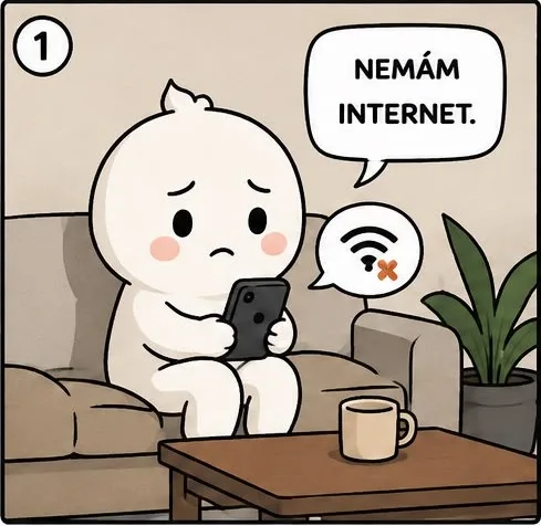 Panel 1: postavička nemá internet