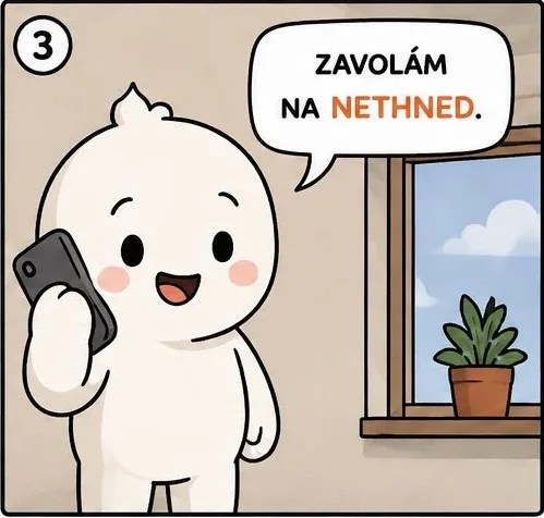 Panel 3: zavolám na nethned